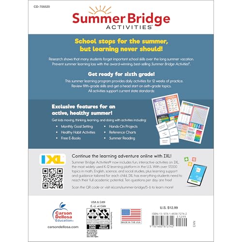 Summer Bridge Activities 5th to 6th Grade Workbooks All Subjects, Middle School Books With Math, Language Arts, Reading Comprehension, Science, Social Studies, Fitness, Flash Cards, and More