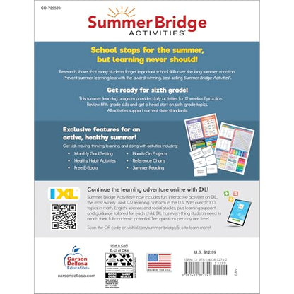 Summer Bridge Activities 5th to 6th Grade Workbooks All Subjects, Middle School Books With Math, Language Arts, Reading Comprehension, Science, Social Studies, Fitness, Flash Cards, and More