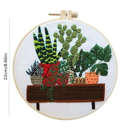 SCECALA 3 Pack Plant Embroidery Kit for Beginners - Green Plant Potted with Embroidery Pattern, Hoop, Complete Cross Stitch Supplies (Needle/Threads/Scissors) DIY Craft for Adults Sewing Hobby - color: Green