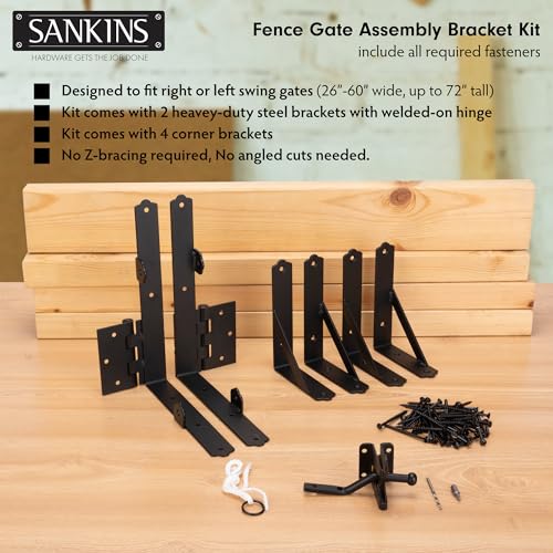 2 Set Anti Sag Corner Brace Bracket, Heavy Duty No Sag Frame Kit with Self-Locking Latch, Black Kit for Wooden Fence, Shed Doors, Driveway Gates, Corral Gates, Wood Windows