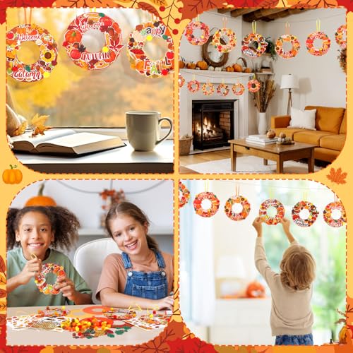 Hollowfly 48 Sets Fall Wreath Craft Kits, DIY Paper Crafts with Stickers - style: Autumn