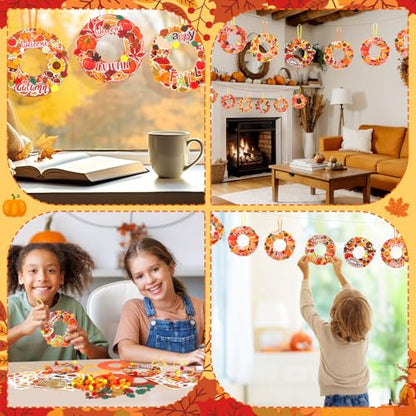 Hollowfly 48 Sets Fall Wreath Craft Kits, DIY Paper Crafts with Stickers - style: Autumn
