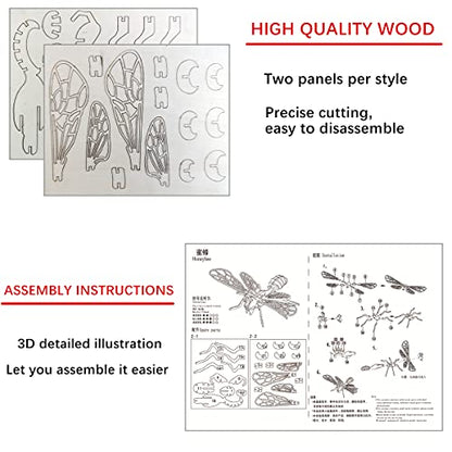 3D Wooden Insect Puzzle - 6 Piece Set Insect Animal Skeleton Assembly Model Puzzle - DIY Wooden Crafts 3D Puzzle - Wood STEM Gifts for Adults & Teens Birthday Gifts Christmas - color: Insects