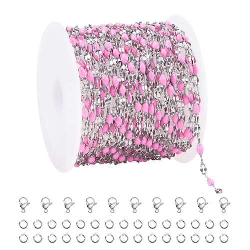 UMAOKANG Pink Enamel Jewelry Making Chains Roll Stainless Steel Craft Chain - color: Steel-Pink