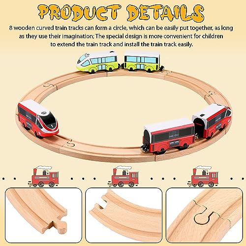 Liliful 8 Pcs Curved Wood Train Track, 6.3 x 1.57 x 0.63 Inch, Curved - size: 6.30 x 1.57 x 0.63 inches, style: Curved