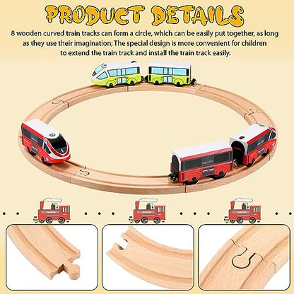Liliful 8 Pcs Curved Wood Train Track, 6.3 x 1.57 x 0.63 Inch, Curved - size: 6.30 x 1.57 x 0.63 inches, style: Curved