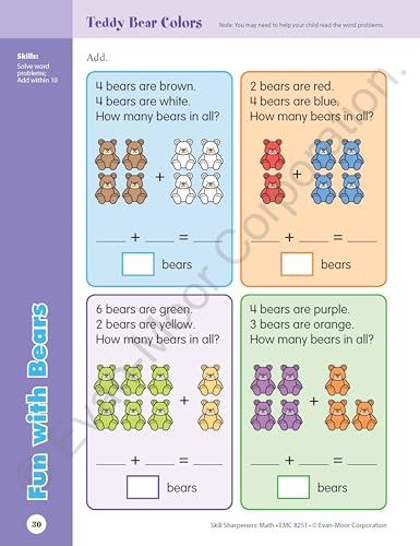 Evan-Moor Skill Sharpeners Math Workbook, Grade 1, Addition, Subtraction, Counting to 100, Test Prep, Number Words, Geometry, Measurements, Data, Place Value, Tell Time, Metric System, Fun Activities