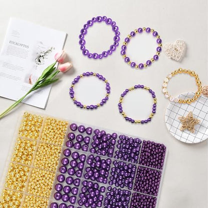 Dark Purple Pearl Bracelet Making Kit Gold Beads for Bracelets - color: 18-Dark Purple & Gold