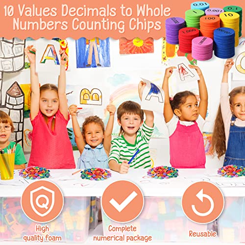 Kingdder Place Value Disks 10 Decimals to Whole Numbers Counting Chips for Kids Base 10 Place Value Manipulatives Math Counters Discs Set for Elementary School Math Supplies(2000 Pcs)
