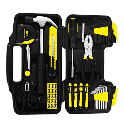 58-Piece Household Tool Set, Yellow Hand Kit with Plastic Toolbox - color: Yellow, size: 58-Piece
