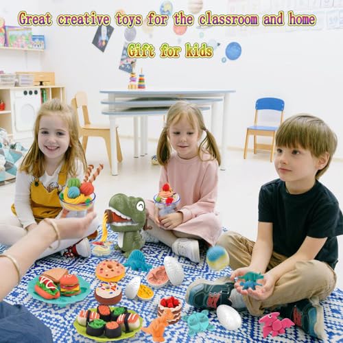 Dinosaur Dough Play Set - Dino Noodle Maker & Egg Molds for Kids Ages 3-8, Non-Toxic Modeling Clay, Burr-Free Dinosaur Molds, Fine Motor Sensory Craft Toy, Perfect Birthday Easter Gift for Boys Girls - style: Dinosaur