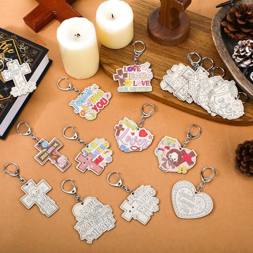 Trnayi 36 Pcs Wood Jesus Loves Me Keychain Color Your Own DIY Craft - style: Jesus Loves Me