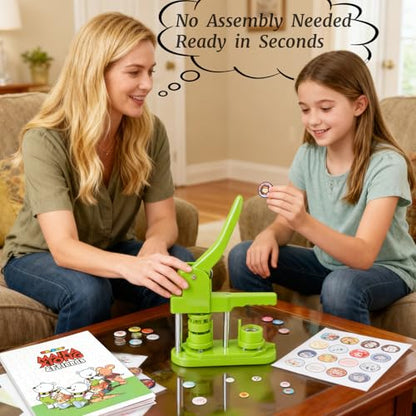 Button Maker Machine 25mm (1 in) DIY Gift, Installation-Free Pin Maker Machine, Pin Badge Button Press Machine with Free 500pcs Button Parts&100pcs Pictures&Circle Cutter(Green) - size: Round 25mm (1 inch)
