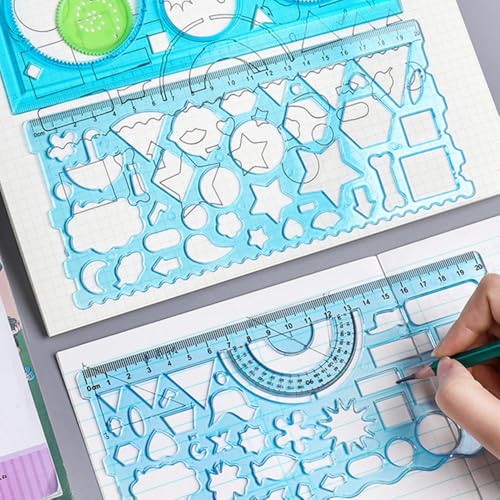 A Set of 2 Different Geometric Drawing rulers, Student Multifunctional Painting Ruler, Two-in-one Set, Learning Supplies, Geometric Art Painting Ruler