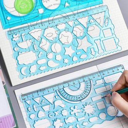 A Set of 2 Different Geometric Drawing rulers, Student Multifunctional Painting Ruler, Two-in-one Set, Learning Supplies, Geometric Art Painting Ruler