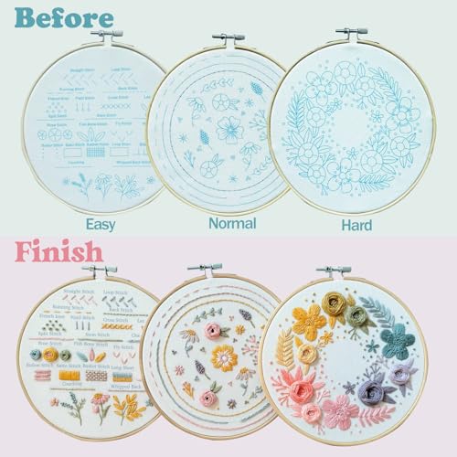Embroidery Kit for Beginners,Learn 22 Stitches with Instructions & Video - color: 22 Different Stitches