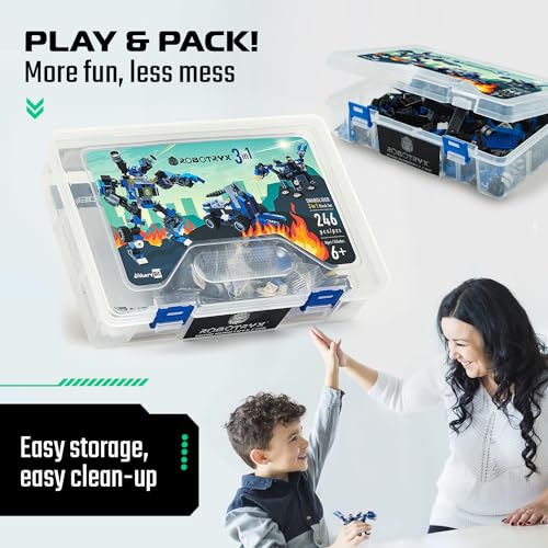 JITTERYGIT Robot Building Toy Gift for Boys, Perfect STEM Gift for Builders Ages 6, 7, 8, 9, and 10 Year Olds, Blue SnabGlider (246 Pcs) Robotryx - style: Ocean Blue - Snabglider