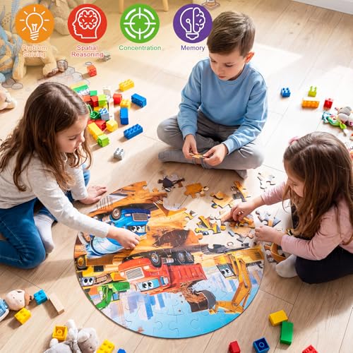 Civaner 70 Pieces Floor Puzzles Round Large Puzzles, Construction Vehicles - style: Construction Vehicles