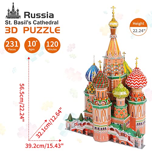 3D Puzzles for Adults & Kids St. Basil's Cathedral Building Set, Russia Cathedral Architecture Craft Model Kits, Educational 3D Jigsaw Puzzle Toy Birthday for Teens Boys Girls, 231 PCS - style: St. Basil's Cathedral