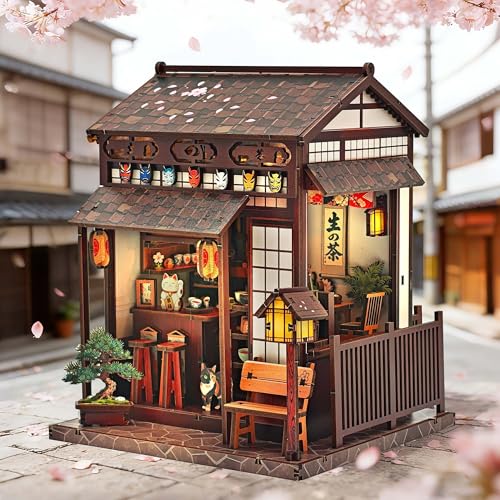 Book Nook Kit, Sakura Tea Pavilion 3D Wooden Puzzle DIY Gift - color: Sakura Tea House