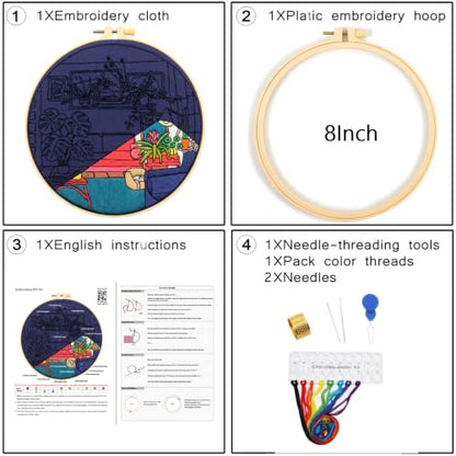 Crafmanoe Plants Embroidery Kits for Beginners Adults, Home Hand Embroidery Starter Kit, Stamped Cross Stitch Kits Needlepoint Kits for Beginners Adult, Embroidery Hoop, Thread, Fabric, Video Tutorial - color: H2121