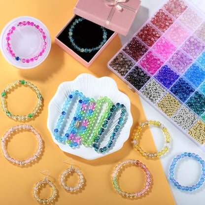 Funtopia Glass Beads Bracelet Making Kit, 1396pcs 6mm Crackle Glass Beads - color: #4 Crackle Patterns, size: 6mm