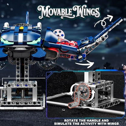 Mechanical Manta Ray Ocean Construction Toy Building Block Set, 1003 Pcs Movable Wings LED Lights, Compatible with Lego, Toys Christmas Birthday Gifts for Boys Teens Ages 8-12 & Adults - size: MANTA RAY