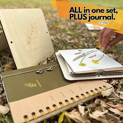 WOKK Flower Press Kit with Herbarium Journal – Wooden Botanical Press for Adults & Teens, Pressed Flower Crafts & Wedding Bouquet Preservation
