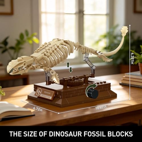 HIGH GODO Dinosaur Fossils Building Set with Display Base, Mosasaurus Dinosaur Fossil Building Block Set, Skeleton Model Set for Home Decor, Ideal Gift for Fossil Lovers Teens Adult 14+ (191PCS) - style: Mosasaurus Dinosaur Fossil