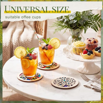 Reallnaive Wood Coasters Painting Kit DIY Craft, 12 Pcs, Floral - style: Floral