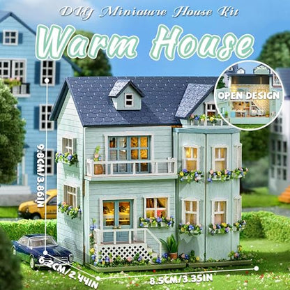 Flever Dollhouse Miniature DIY House Kit Creative Room with Furniture for Romantic Valentine's Gift (Warm House) - color: Warm House