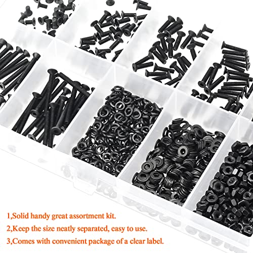HELIFOUNER 560 Pieces M2.5 x 4mm /6mm /8mm /10mm /12mm /16mm /20mm, Countersunk Head Socket Cap Screws Bolts Washers Nuts Kit, 10.9 Grade Alloy Steel, Full Threaded, Black - size: M2.5, style: Countersunk Head