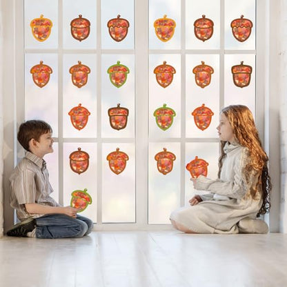 Renbuzhu 40-Pack Fall Acorn Paper Suncatchers Crafts Kit - DIY Autumn Stained Glass Window Decorations for Thanksgiving Activities, Art Projects - style: acorn