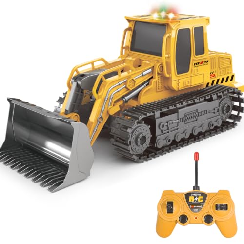 Jiakora Remote Control Front Loader - Metal Shovel, LED Working Lights, Music & 2 Rechargeable Batteries, Construction Toys for Boys Age 4 5 6 7 8 Birthday Gift - style: Front Loader