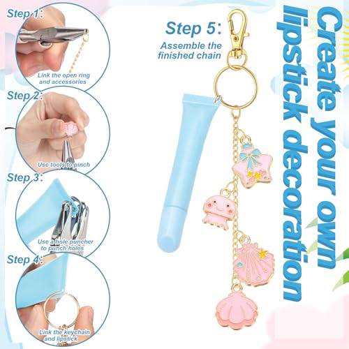 VioraWhite 213 Pcs Ocean Theme Keychain Making Kit Summer Bag Charm Kit Lip Gloss Keychain 100 Enamel Charms 32.81 ft Gold Chains for DIY Crafts Women - style: Ocean Theme