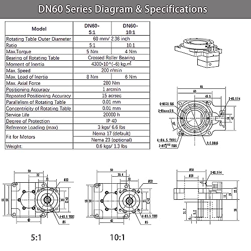 Hollow Rotary Actuator High Accuracy Hollow Rotating Platform Rotary Positioners, Fitting Nema 17 Stepper Motor, Substitutable for Direct Drive Motor and Cam Indexer - size: DN 60, style: Ratio 5:1