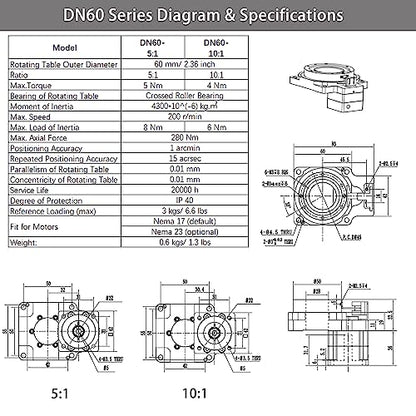 Hollow Rotary Actuator High Accuracy Hollow Rotating Platform Rotary Positioners, Fitting Nema 17 Stepper Motor, Substitutable for Direct Drive Motor and Cam Indexer - size: DN 60, style: Ratio 5:1