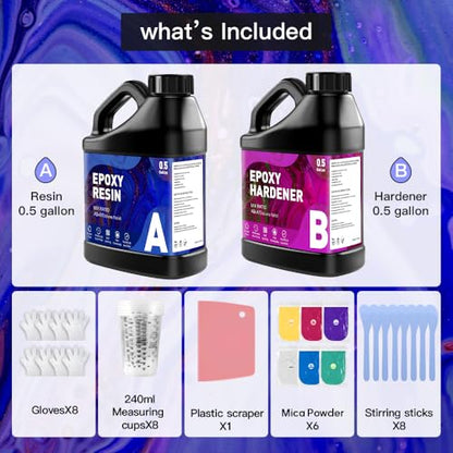 GRLELOU Epoxy Resin Kit 1 Gallon - No Yellowing & Less Bubble 2 Part Epoxy Resin for Beginners, 1:1 Ratio Art Resin for Wood Casting, Jewelry Making, Art Crafting & Countertop Coating (0.5Gal×2) - size: 1 Gallon