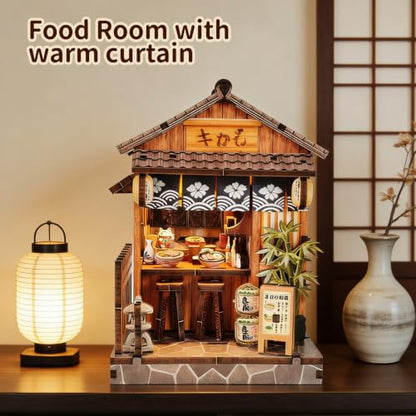 Music Park Book Nook for Adults, 3D Wooden Puzzle Japanese Eatery with LED - color: Japanese Eatery