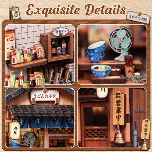 Cutefun DIY Miniature House Kit, 103 Pcs 3D Wooden Puzzle Tiny House - color: Kagawa Udon House