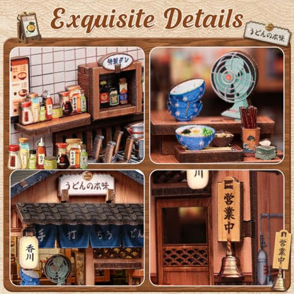 Cutefun DIY Miniature House Kit, 103 Pcs 3D Wooden Puzzle Tiny House - color: Kagawa Udon House