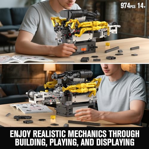 Mould King 10224 V12 Engine Model Kit – Build Your Own Cars Combustion Battery/Motor Blocks Sets, STEM Construction Kit for Teens/Adults, Educational Gift for Collectors - style: V12 Engine