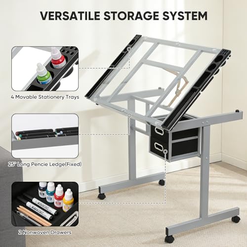 Magshion Drafting Table Adjustable Drawing Table - color: Clear & Gray