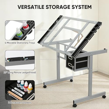 Magshion Drafting Table Adjustable Drawing Table - color: Clear & Gray