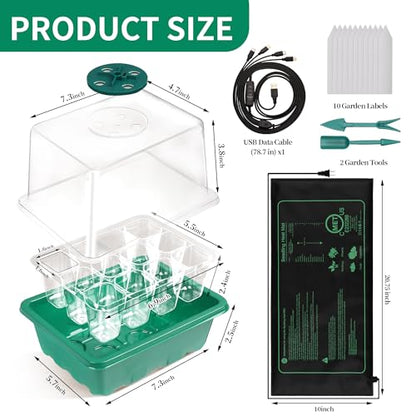 4-Pack Seed Starter Tray with Grow Light and Heat Mat, 48 Cells Seed Starter Kit with Adjustable Humidity Dome and Base, Germination Kit for Seed Growing Plant Propagation
