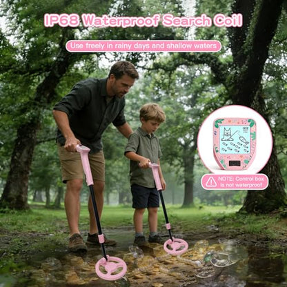 Metal Detector for Kids,0.88lbs with Shovel Rake Mesh Bag Kit,Pink