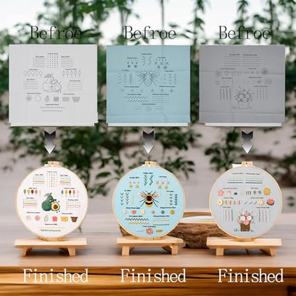 Jyphorixal Embroidery Kit for Beginners Adults Cross Stitch Starter Kit Needle Point Supplies 33 Basic Stitches in 3 Set, DIY Craft Lover Starter Hand Stitch (Flower) - color: Flower