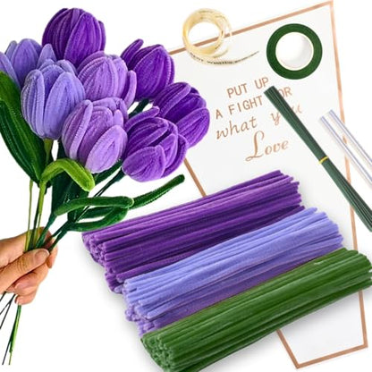 3-Color Purple Pipe Cleaner Flower Kit,150 Pcs Pipe Cleaners Craft - color: Tulip