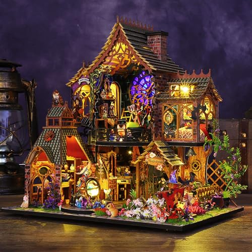 Fifijoy DIY Miniature Wooden Dollhouse Kit, DIY Miniature House Kit for Adults and Teens, DIY Mini Dollhouse Kit (Magic Spirit) - color: Magic Spirit