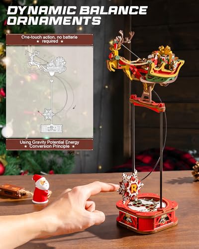 ROKR 3D Wooden Puzzle Santa on Sleigh Gravity Swing Series Wooden Model Kits DIY Dynamic Balance Christmas Decor,Mechanical Model Building Kit, for Teens and Adults - style: Santa on Sleigh